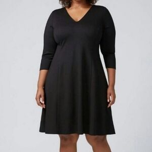 🆕️ LANE BRYANT Black V-Neck Stretchable ¾ Sleeve Fit & Flare Dress SIZE: 18/20
